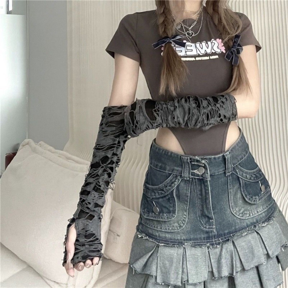 Fingerless Glove Knit - Guantes largos estilo punk, estilo desgastado,