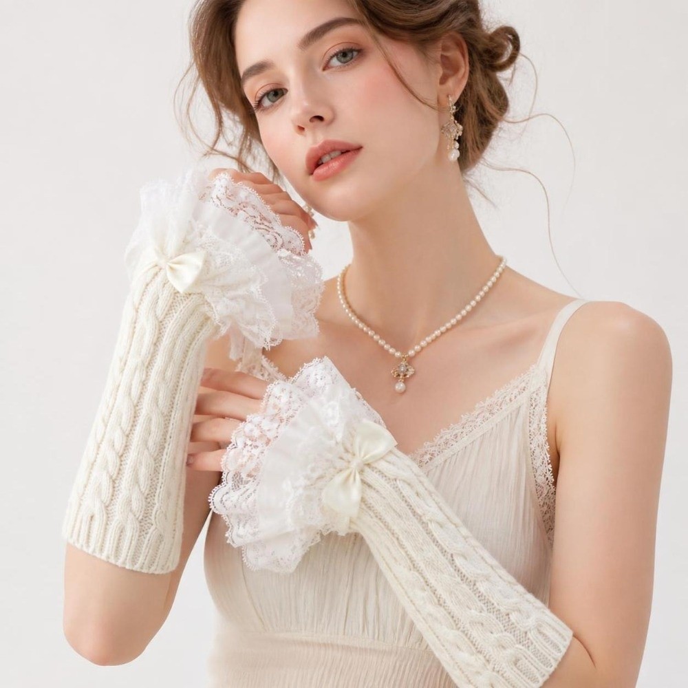 1 par de guantes de encaje con - Fingerless Glove Knit reseña y precio